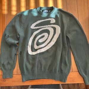 Stussy Forest Green Crewneck with White Swirl NA
